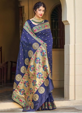Banarasi Silk Weaving Designer Traditional Saree in Blue