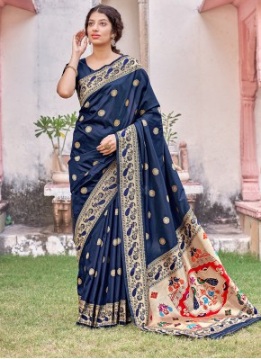 Banarasi Silk Weaving Designer Traditional Saree in Navy Blue