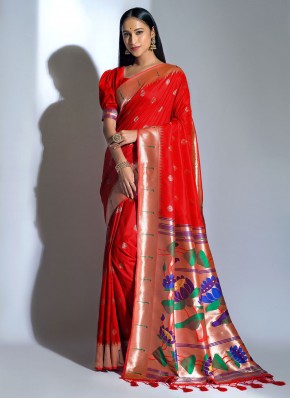Banarasi Silk Weaving Designer Traditional Saree in Red