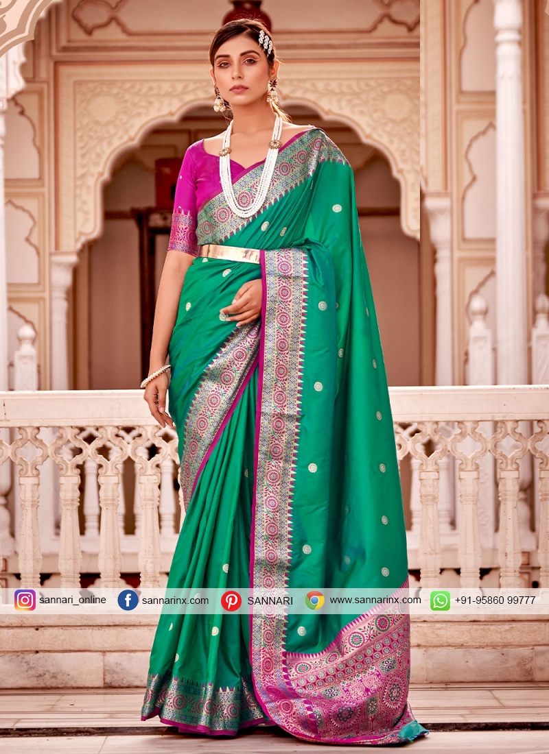 Banarasi Silk Weaving Green Trendy Saree