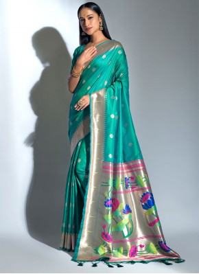 Banarasi Silk Weaving Traditional Designer Saree in Sea Green