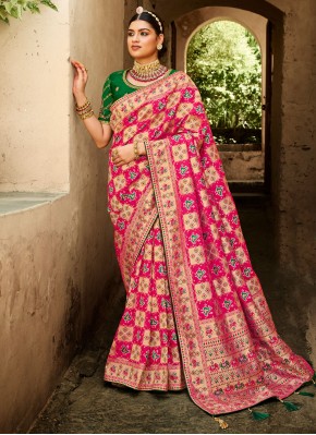 Baronial Resham Pink Silk Designer Traditional Saree