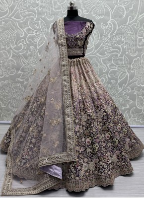 Baronial Velvet Sequins Purple A Line Lehenga Choli