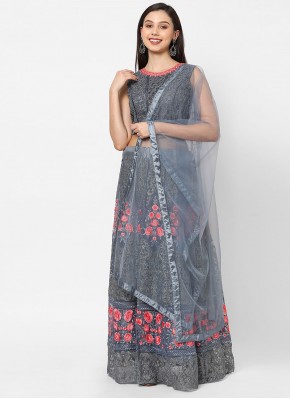 Beautiful Net Embroidered Grey Lehenga Choli