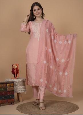 Bedazzling Pink Muslin Readymade Suit