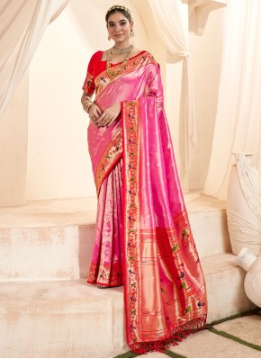 Bedazzling Silk Pink Jacquard Work Classic Saree