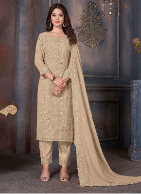 Beige Embroidered Ceremonial Pant Style Suit