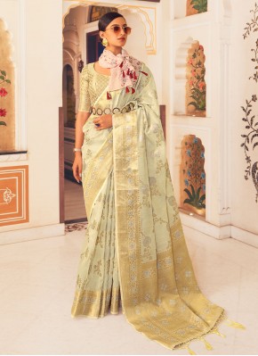 Beige Weaving Satin Silk Trendy Saree