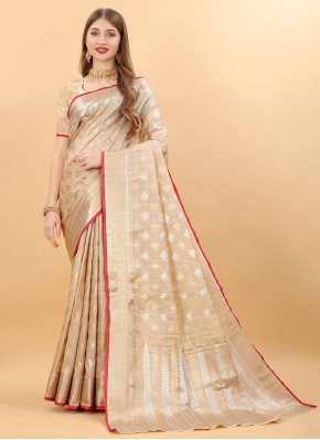 Beige Weaving Silk Designer Saree