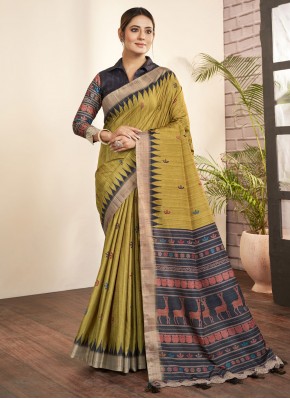 Bhagalpuri Silk Designer Saree in Green
