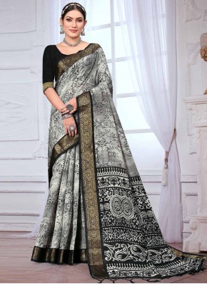 Black and Grey Banarasi Silk Contemporary Style Saree