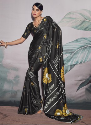 Black Ceremonial Satin Trendy Saree
