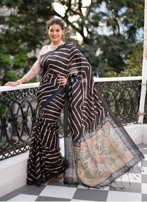 Black Ceremonial Tussar Silk Designer Saree