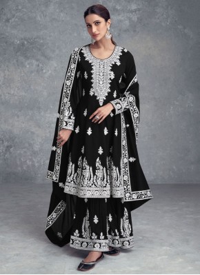 Black Embroidered Chinon Designer Salwar Suit
