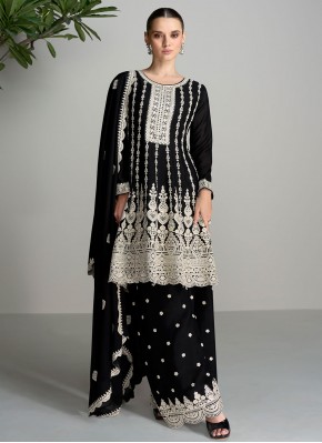 Black Embroidered Silk Designer Salwar Kameez