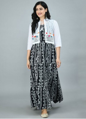Black Rayon Printed Designer Gown