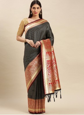 Black Sangeet Banarasi Silk Traditional Designer Saree