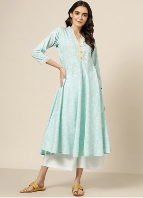 Blended Cotton Blue Casual Kurti
