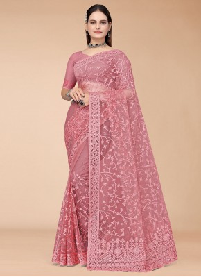 Blissful Embroidered Hot Pink Net Designer Saree