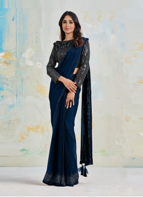 Blissful Satin Silk Sequins Trendy Saree