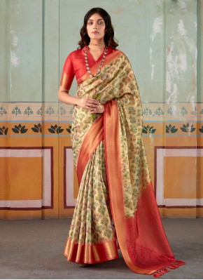 Blooming Handloom silk Multi Colour Contemporary Saree