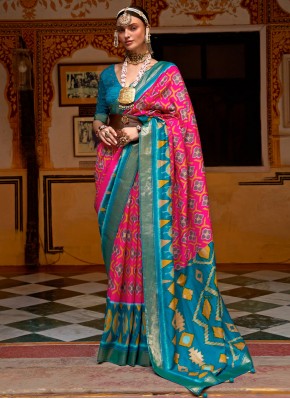Blue and Pink Weaving Patola Silk  Saree