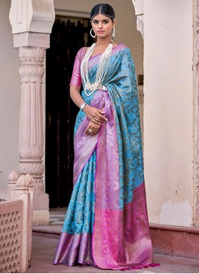 Blue and Purple Weaving Tissue Classic Saree