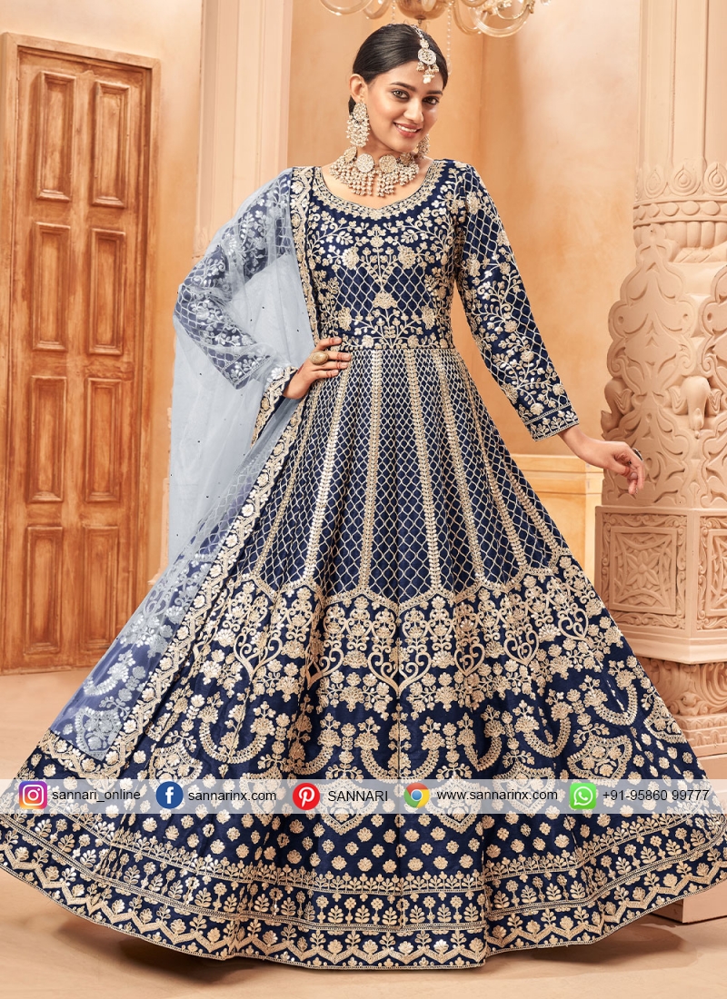 Blue Silk Net Bridal Bridal Anarkali Suit – Boutique4India