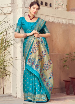 Blue Banarasi Silk Festival Traditional Designer Saree