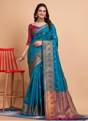 Blue Banarasi Silk Weaving Classic Saree