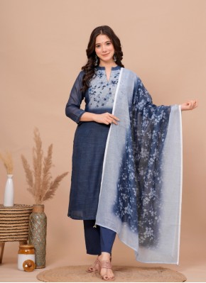 Blue Cotton Printed Readymade Suit