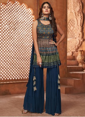 Blue Digital Print Silk Salwar Suit