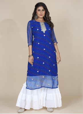 Blue Embroidered Ceremonial Party Wear Kurti