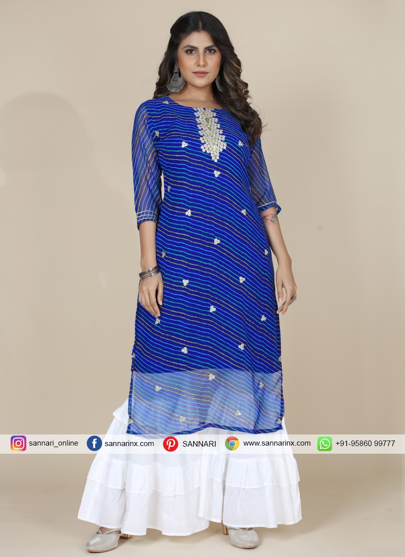 Blue Embroidered Ceremonial Party Wear Kurti