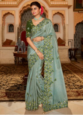 Blue Fancy Fabric Traditional Designer Saree