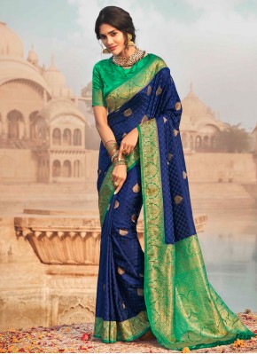 Blue Fancy Silk Classic Designer Saree