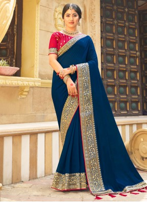 Blue Vichitra Silk Trendy Saree