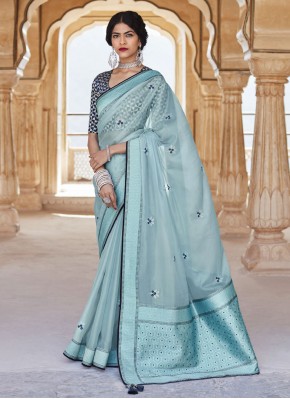 Blue Weaving Silk Contemporary Saree