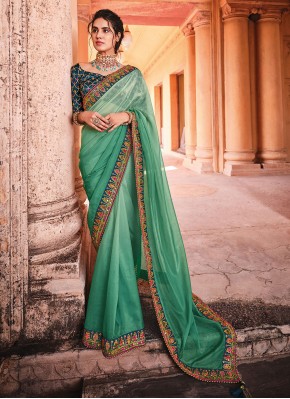 Border Vichitra Silk Designer Saree in Turquoise