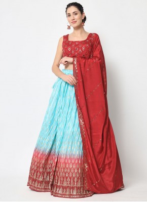 Breathtaking Blue and Red Designer Long Lehenga Choli