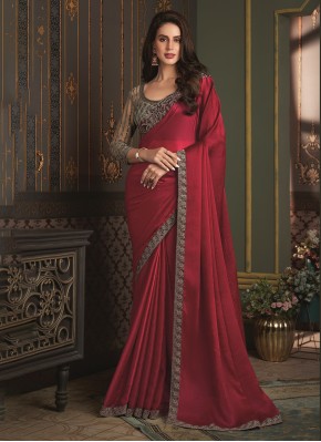 Breathtaking Satin Silk Red Classic Saree