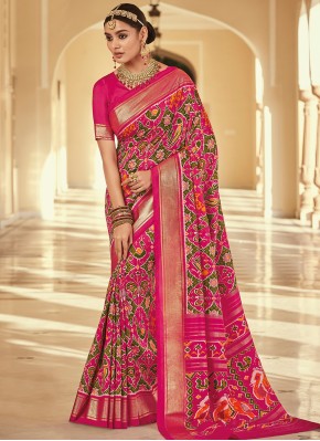 Brilliant Silk Patola Print Pink Trendy Saree