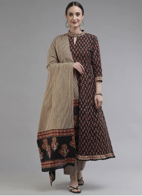 Brown Cotton Printed Trendy Salwar Suit
