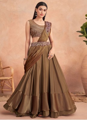 Brown Embroidered Party Contemporary Style Saree