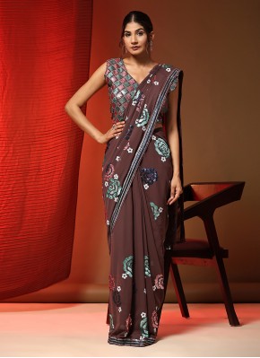 Brown Georgette Sequins Contemporary Style Saree