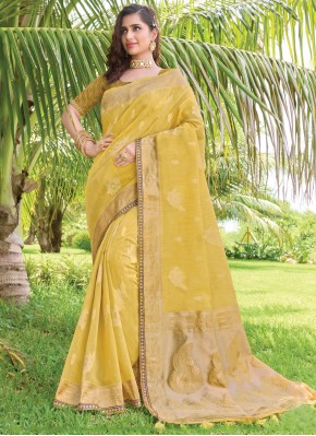 Capricious Embroidered Yellow Traditional Designer Saree