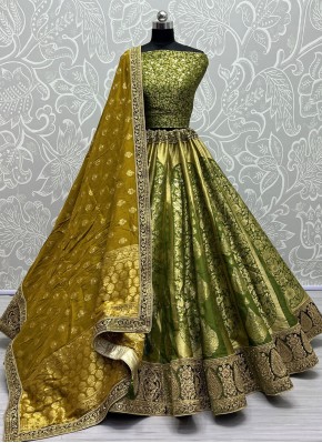 Capricious Green Weaving Banarasi Silk Lehenga Choli