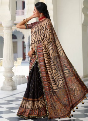 Catchy Silk Black and Multi Colour Digital Print Printed Saree