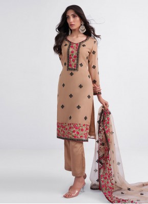 Celestial Georgette Embroidered Brown Salwar Suit