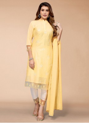 Chanderi Embroidered Yellow Readymade Salwar Suit